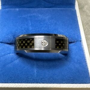 Men’s Triton Tungsten Carbide Ring with Carbon Fiber inlay and Diamond Accent